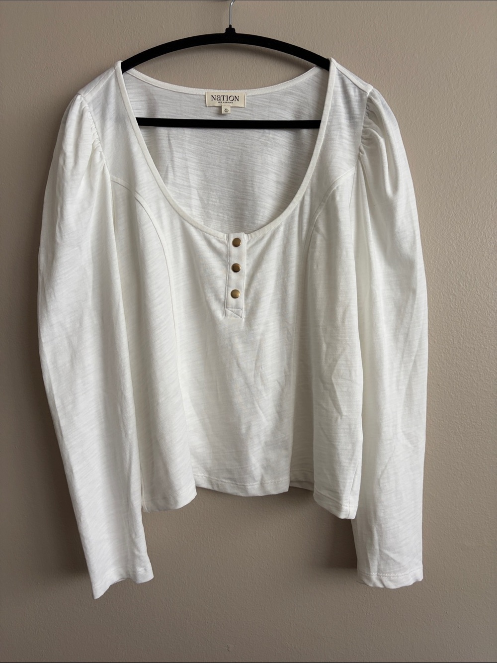 Nation LTD Sannia Henley Top in Optic White Cotton Size XL